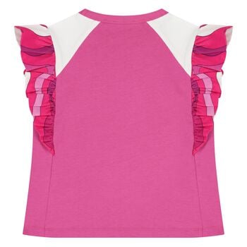 Girls Pink Logo Ruffled T-Shirt