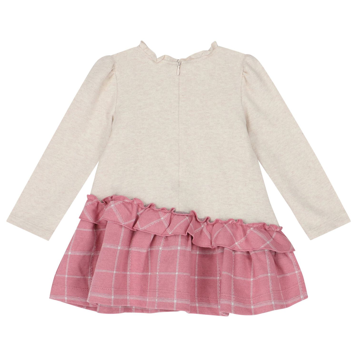 فستان بنات باللون العاجى والوردى, 1, hi-res