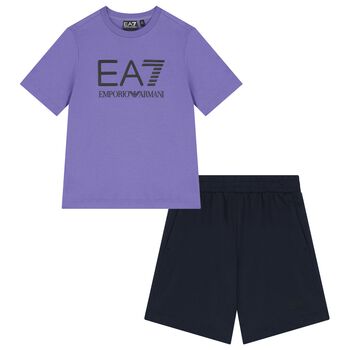Boys Violet & Black Logo Shorts Set