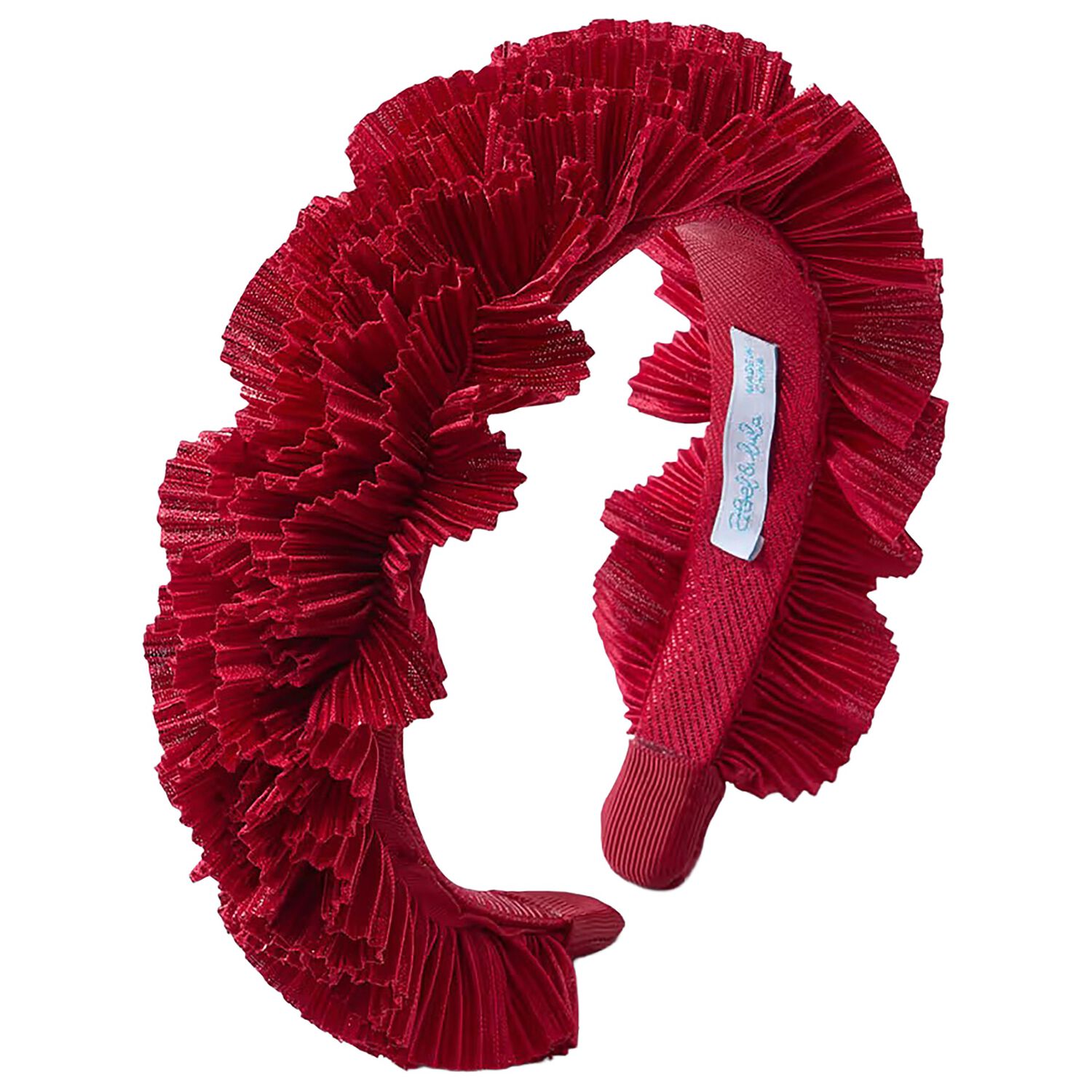 Girls Red Pleated Ruffled Headband, 1, hi-res