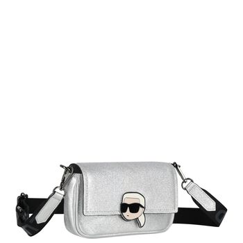 Girls Metallic Silver Ikonik Karl Logo Handbag