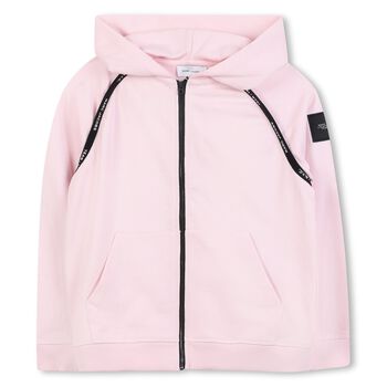 Girls Pink Logo Hooded Zip Up Top