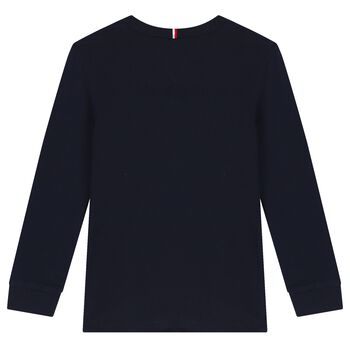 Boys Navy Blue Logo Long Sleeve Top
