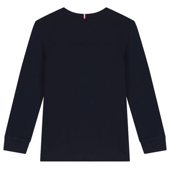 Boys Navy Blue Logo Long Sleeve Top