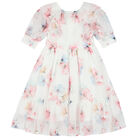 Girls White Floral Chiffon Dress, 1, hi-res