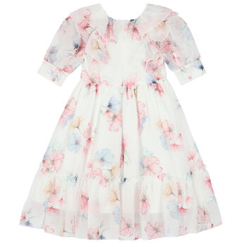 Girls White Floral Chiffon Dress