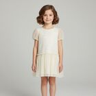 Girls Ivory & Gold Stars Chiffon Dress, 1, hi-res