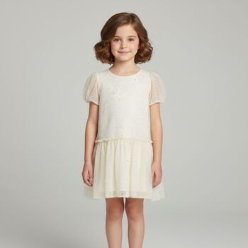 Girls Ivory & Gold Stars Chiffon Dress