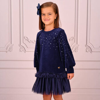 Girls Navy Blue Embellished Dress