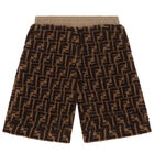 Boys Beige FF Logo Shorts, 1, hi-res