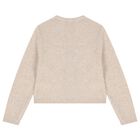 Girls Beige Bow Knitted Cardigan , 3, hi-res