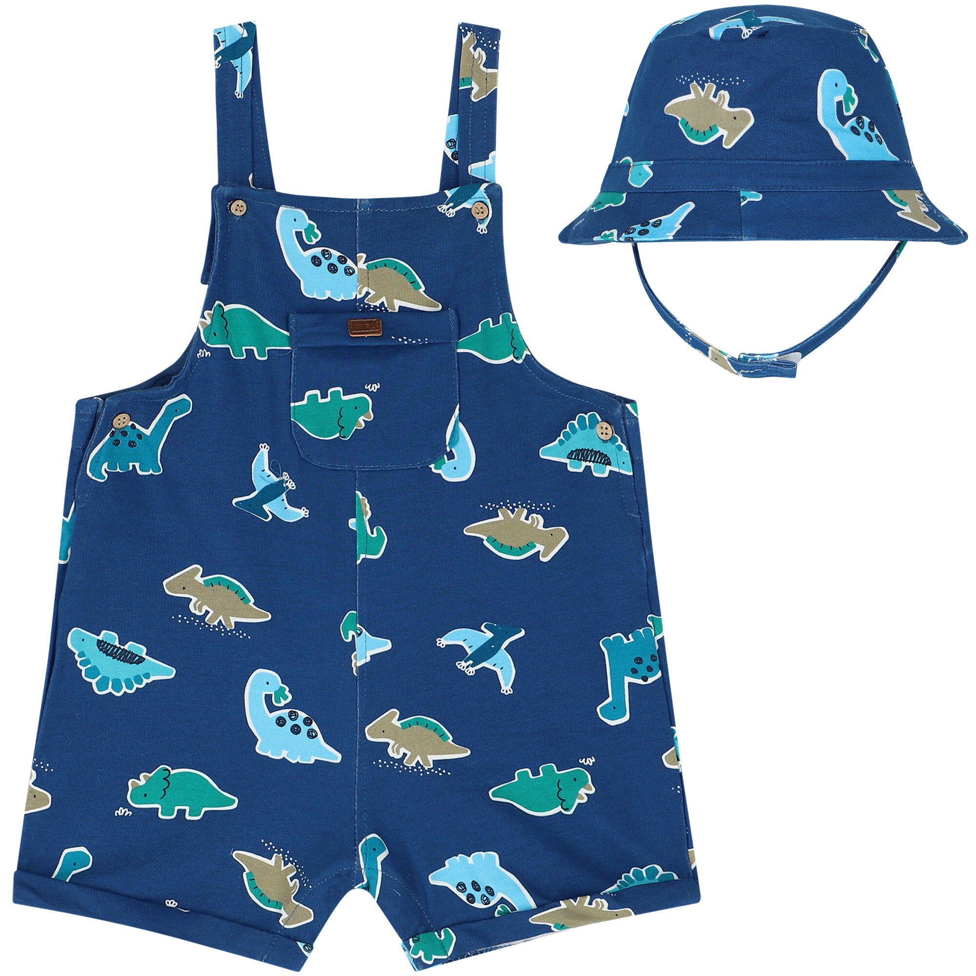 Mayoral Baby Boys Blue Dinosaur Dungaree Hat Set Junior Couture