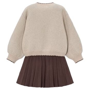 Girls Beige Knitted Skirt Set