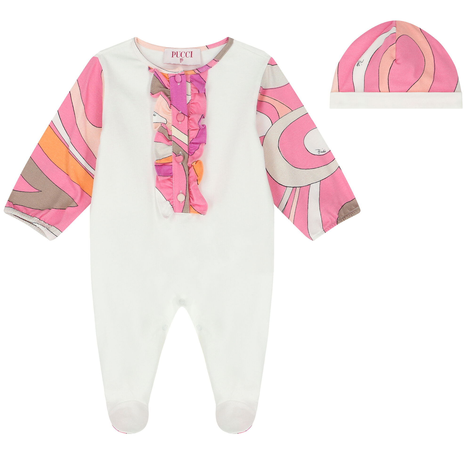 Emilio Pucci Baby Girls Ivory Pink Marmo Babygrow Set Junior