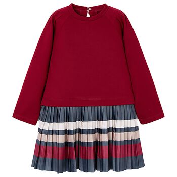 Girls Red Striped Pleated Dress