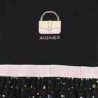 فستان بنات بالشعار مزين بالترتر باللون الأسود, 2, hi-res