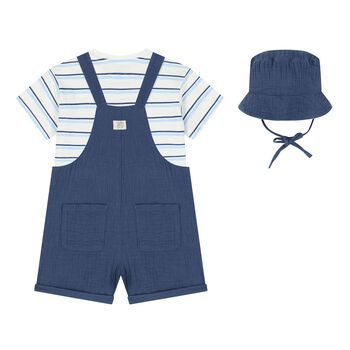 Younger Boys Navy Blue Dungaree & Hat Set (3 Piece) 
