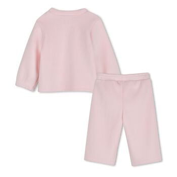 Younger Girls Pink Ribbed Trouser Set