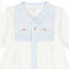 Baby Boys Ivory & Blue Embroidered Babygrow, 1, hi-res