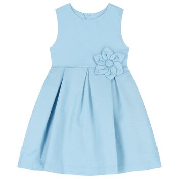 Girls Blue Satin Flower Dress