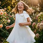 Girls Ivory Crepe Bow Dress , 1, hi-res