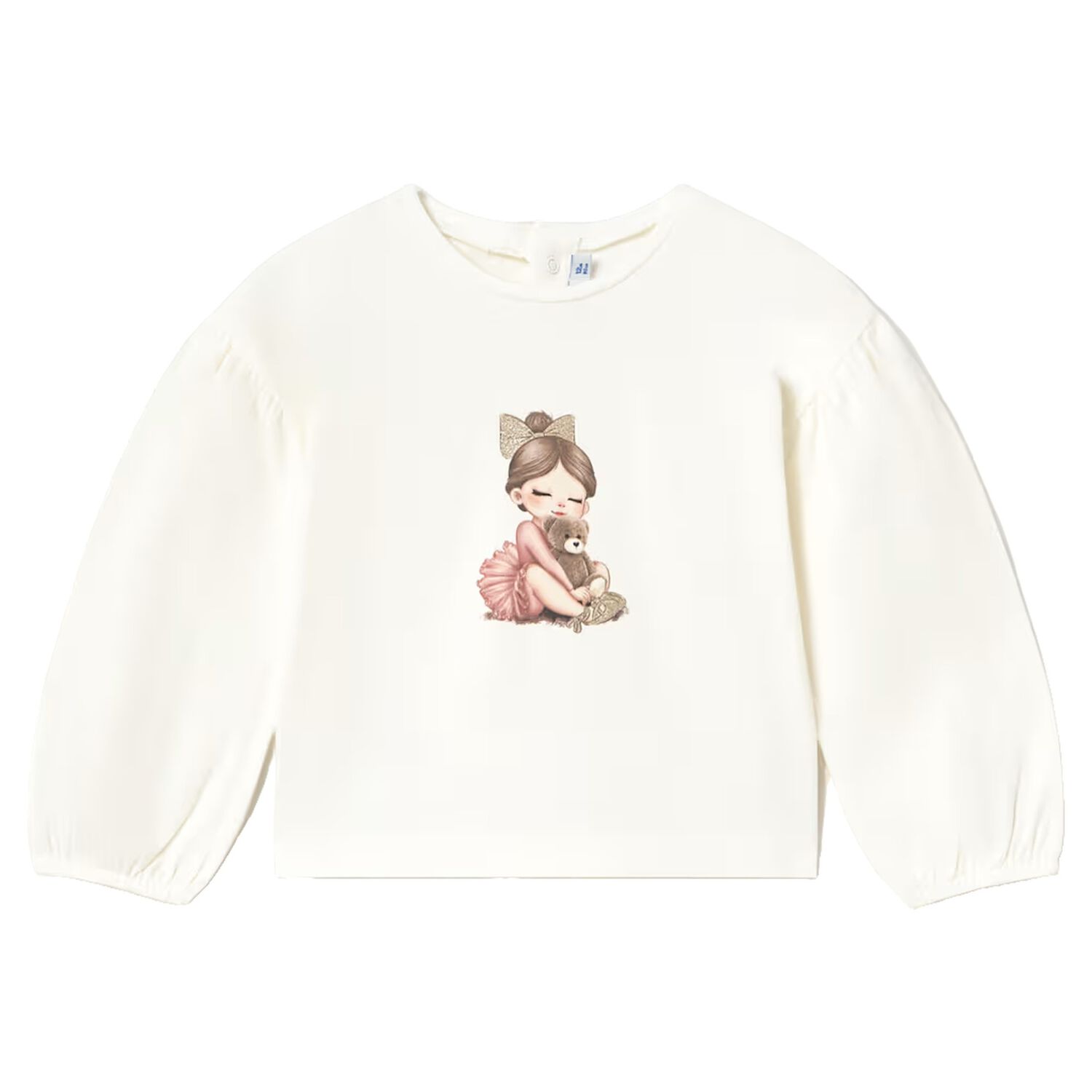 Younger Girls White Printed Long Sleeve Top, 3, hi-res