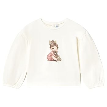 Younger Girls White Printed Long Sleeve Top