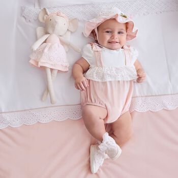 Baby Girls White & Pink Romper & Hat Set