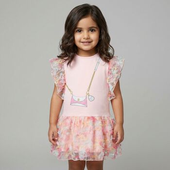 Younger Girls Pink Bag Logo Dress