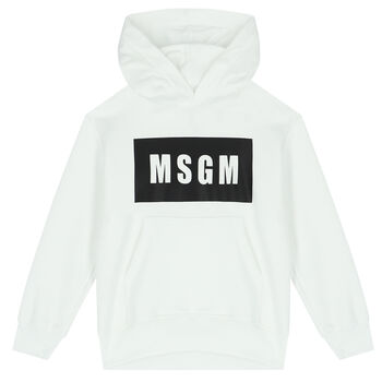 White & Black Logo Hooded Top