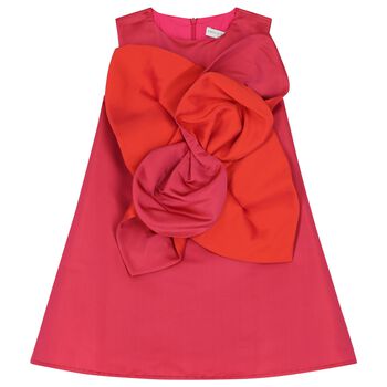 Girls Red Flower Satin Dress