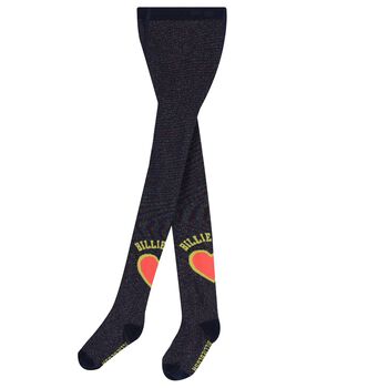 Girls Navy Blue Logo Heart Tights