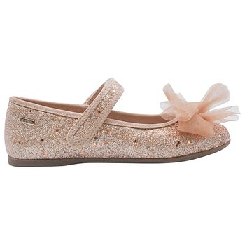 Girls Pink Bow Glitter Shoes