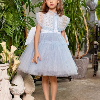 Girls Blue Embellished Tulle Dress