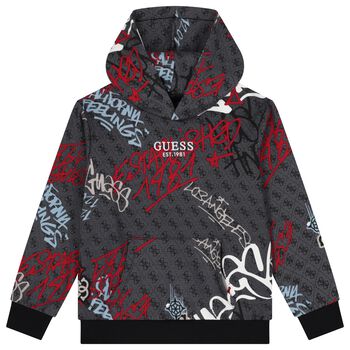 Boys Grey Logo Hooded Top