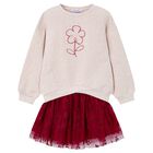 Girls Beige & Red Flower Skirt Set, 4, hi-res