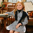 Girls White & Blue Polo Bear Striped Dress, 1, hi-res