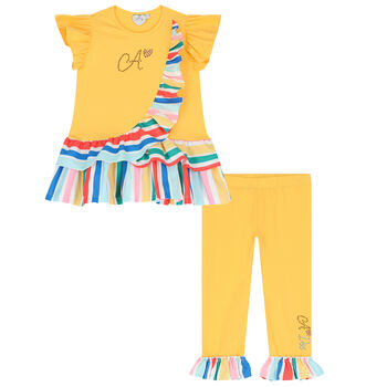 Girls Yellow Stripe Leggings Set