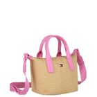 Girls Pink & Beige Raffia Logo Hand Bag ( 20cm ), 1, hi-res