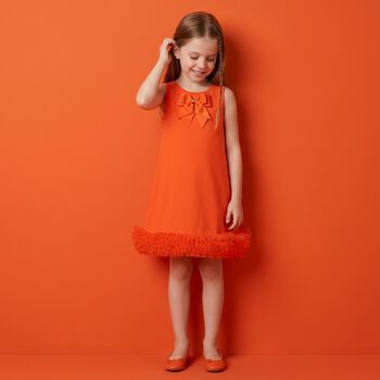 Girls Red Tulle Hem Dress