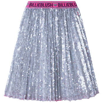 Girls Silver Sequin Logo Skirt
