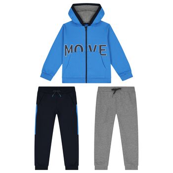 Boys Blue, Grey & Navy 3 Piece Tracksuit Set