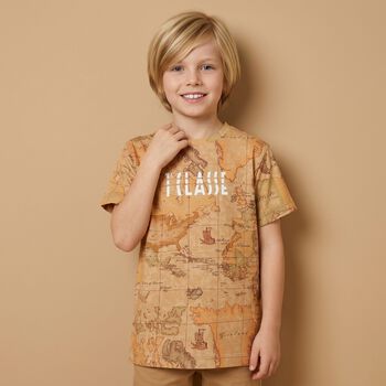 Boys Beige Geo Map T-Shirt