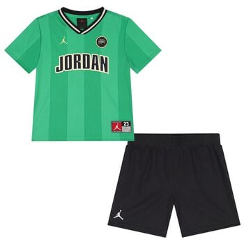 Boys Green & Black Jordan Shorts Set