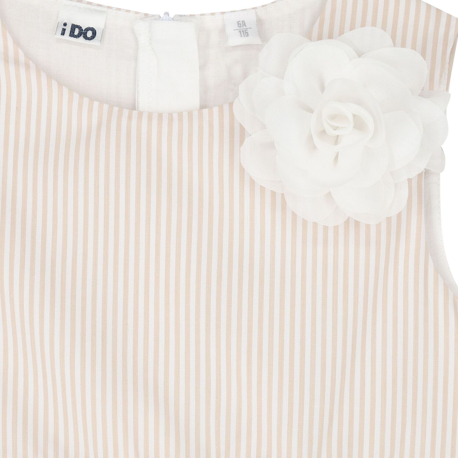 فستان مخطط باللونين الأبيض والبيج للبنات, 1, hi-res