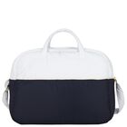 White & Navy Blue Logo Baby Changing Bag, 1, hi-res