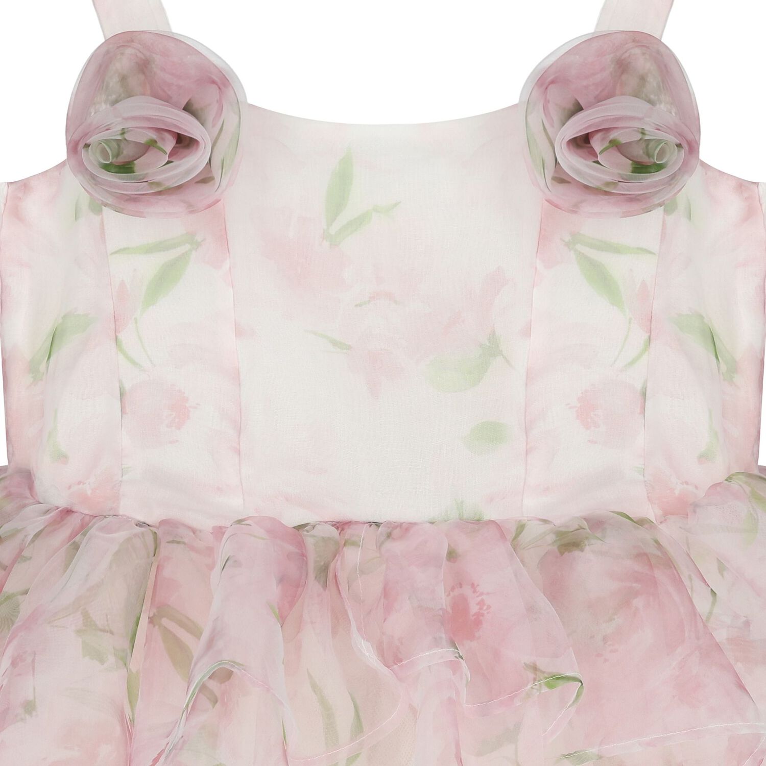 Girls Pink Foral Flared Dress, 1, hi-res