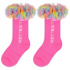Girls Pink Logo Ruffled Tulle Socks, 2, hi-res