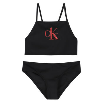 Girls Black Logo Bikini