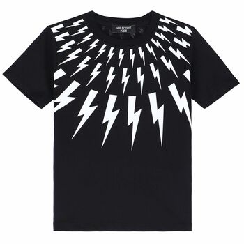 Boys Black Fair-isle Thunderbolt Jersey T-shirt